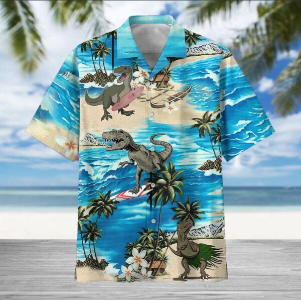 Beach and Surfing Dinosaur Hawaiian Aloha shirt