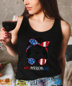 All American Girl 4th Of July Shirt Women Messy Bun USA Flag T Shirt