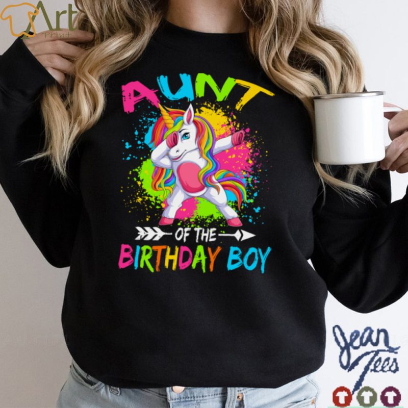 Aunt of the Birthday Boy Glows Retro 80s Unicorn Party T Shirt