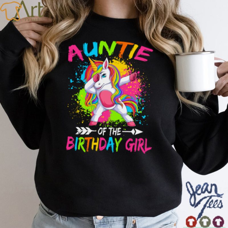 Auntie of the Birthday Girl Glows Retro 80s Unicorn Party T Shirt