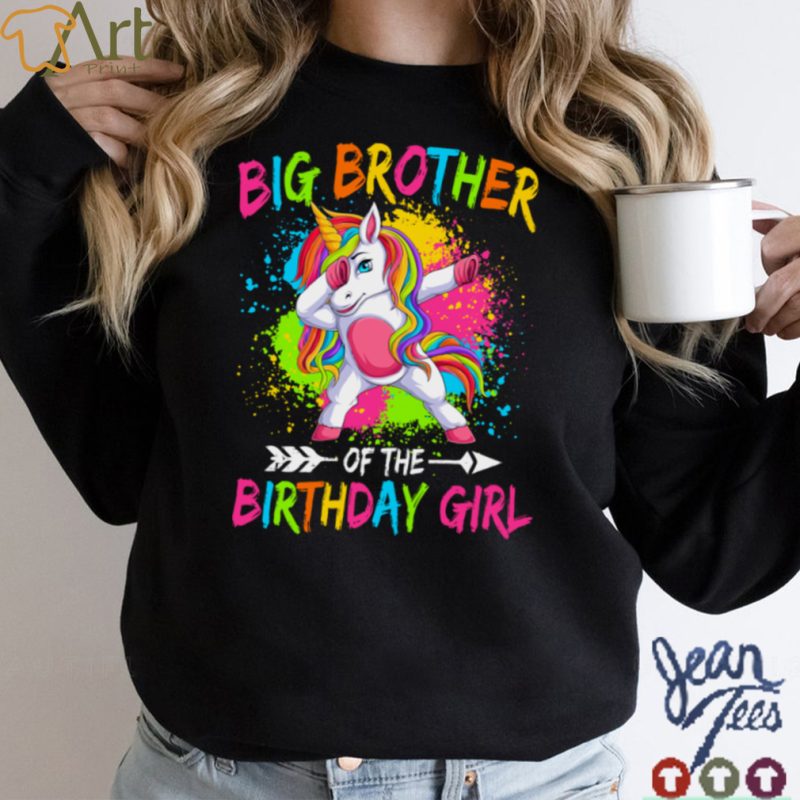 Big Brother of the Birthday Girl Glows Retro 80s Unicorn Party T Shirt