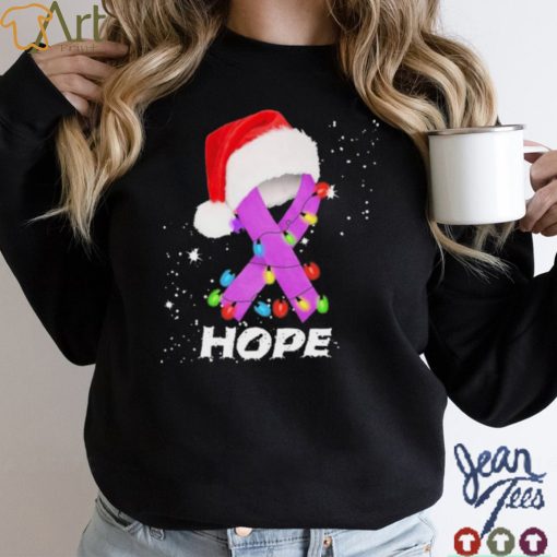 Breast Cancer Christmas Santa Hat Violet Ribbon light Shirt