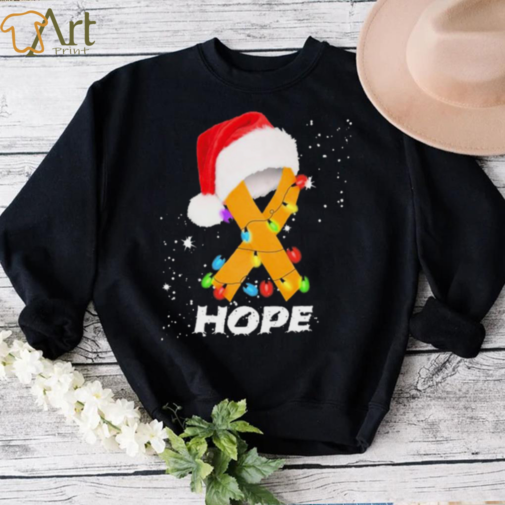 Breast Cancer Christmas Santa Oranger Yellow Ribbon light Hope Shirt