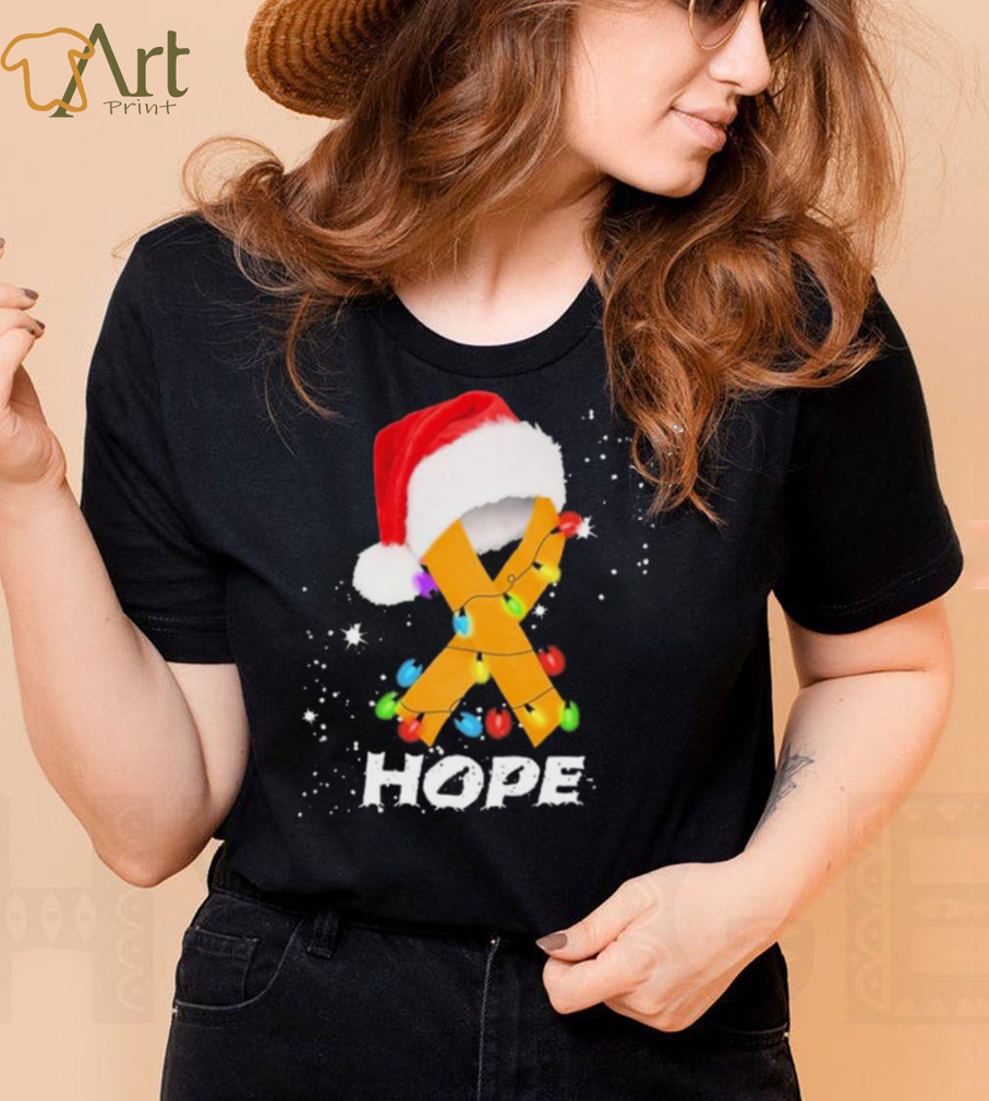 Breast Cancer Christmas Santa Oranger Yellow Ribbon light Hope Shirt