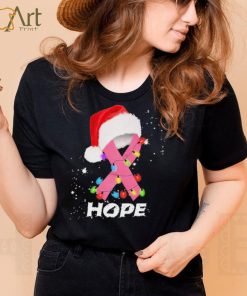 Breast Cancer Christmas Santa Pink Ribbon light Hope Shirt