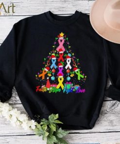 Breast Cancer Trees Christmas Santa Ribbon Light Faith Hope Fight Love Shirt