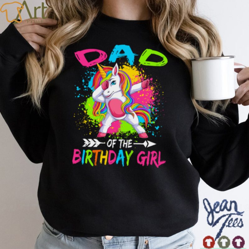 Dad of the Birthday Girl Glows Retro 80s Unicorn Party T Shirt
