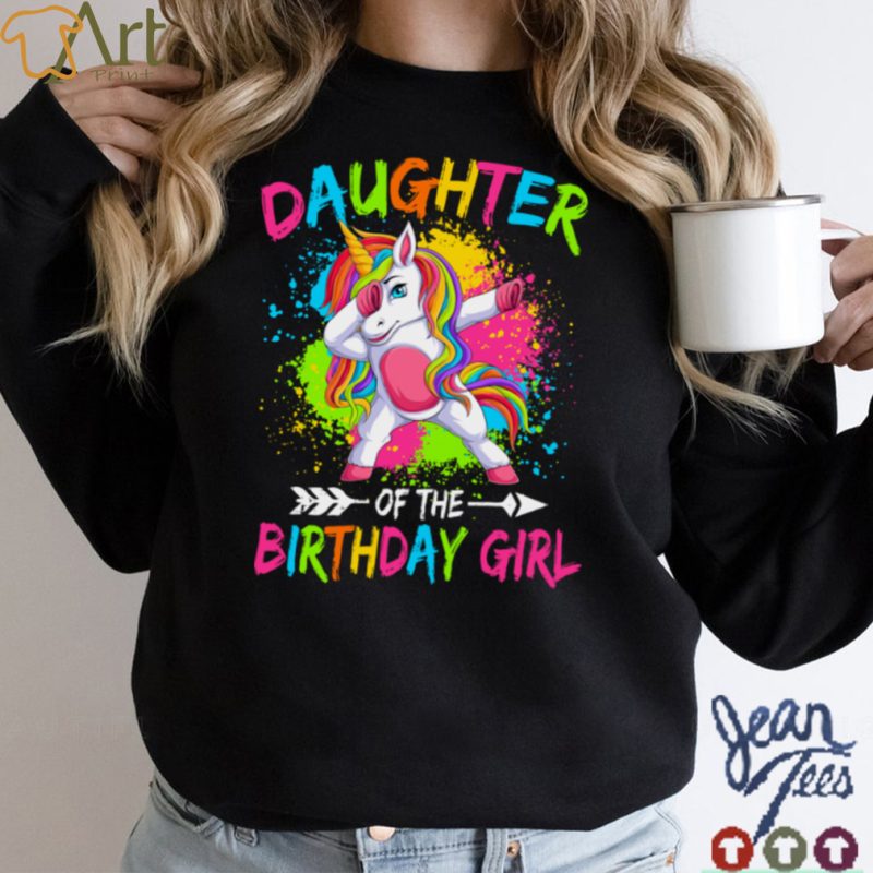 Daughter of the Birthday Girl Glows Retro 80s Unicorn Party T Shirt