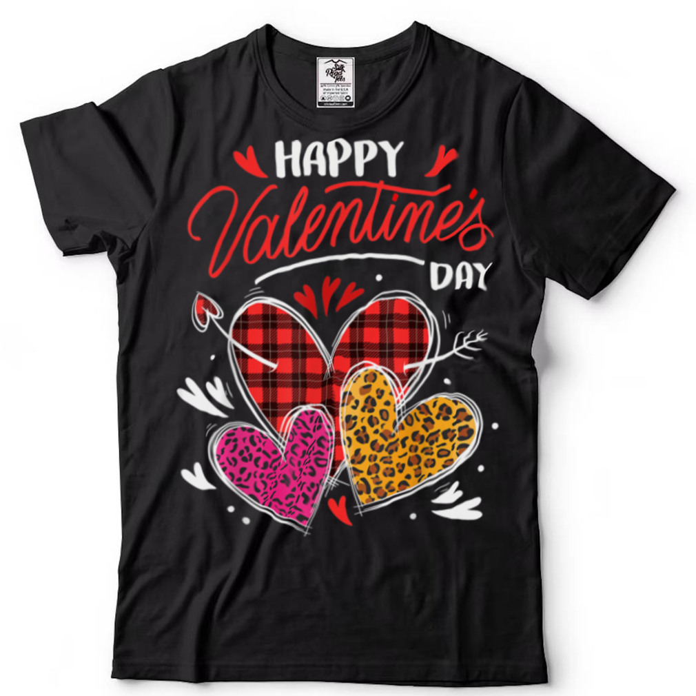 Happy Valentine's Day Three Leopard And Plaid Hearts Girls T Shirt