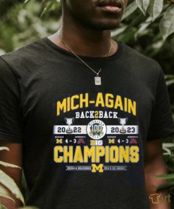 Mich Again Back 2 Back 2022 – 2023 Champions Michigan Wolverines Men’s Ice Hockey T Shirt
