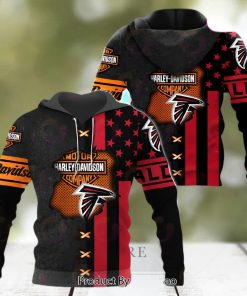 NFL Atlanta Falcons Specialized Design With Flag Mix Harley Davidson 3D Hoodie
