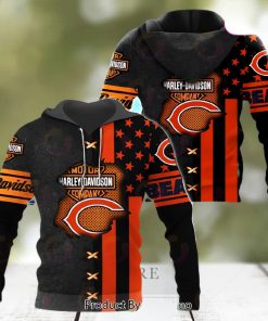NFL Chicago Bears Specialized Design With Flag Mix Harley Davidson 3D Hoodie