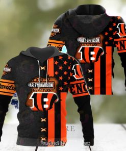 NFL Cincinnati Bengals Specialized Design With Flag Mix Harley Davidson 3D Hoodie