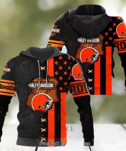 NFL Cleveland Browns Specialized Design With Flag Mix Harley Davidson 3D Hoodie