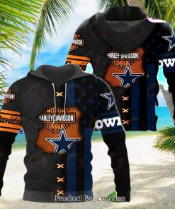 NFL Dallas Cowboys Specialized Design With Flag Mix Harley Davidson 3D Hoodie