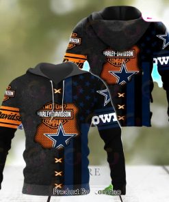 NFL Dallas Cowboys Specialized Design With Flag Mix Harley Davidson 3D Hoodie