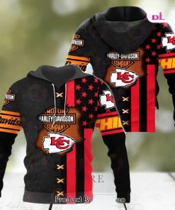 NFL Kansas City Chiefs Specialized Design With Flag Mix Harley Davidson 3D Hoodie