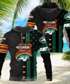 NFL New York Jets Specialized Design With Flag Mix Harley Davidson 3D Hoodie