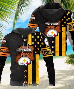 NFL Pittsburgh Steelers Specialized Design With Flag Mix Harley Davidson 3D Hoodie