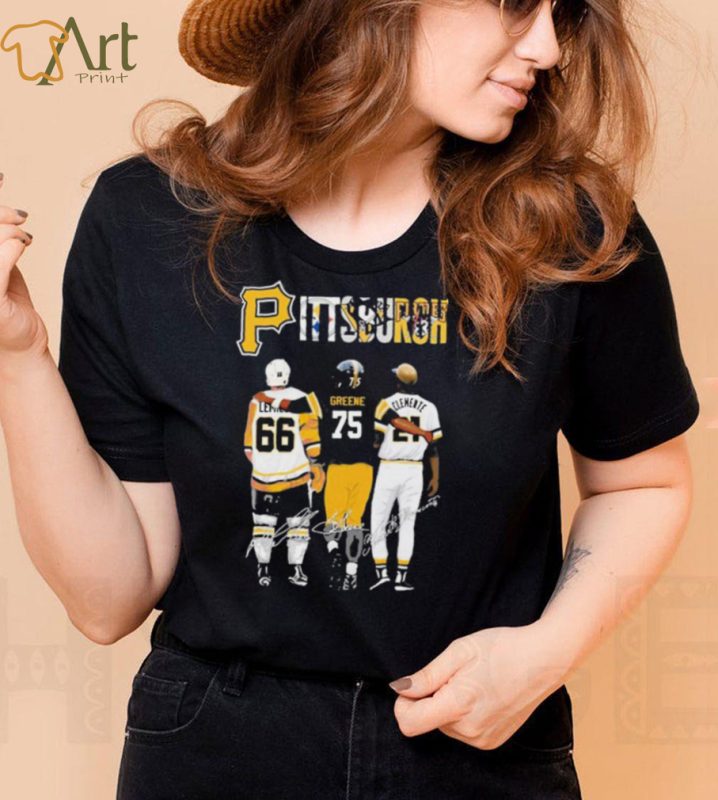 Pittsburgh Sports With Mario Lemieux Joe Greene And Clemente Jersey Signatures Shirt