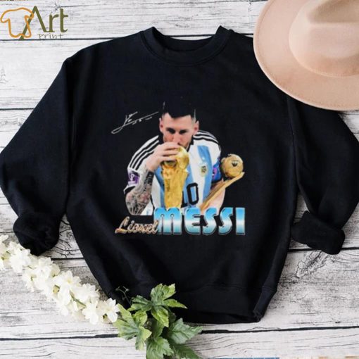 Signature Design Lionel Messi Kissing World Cup 2022 Argentina Football Shirt