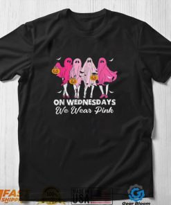On Wednesday We Wear Pink Cute Ghost Halloween Breast Cancer Awareness T Shirt