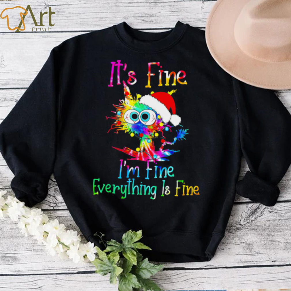 Tie Dye cat Santa hat it’s fine everything is fine shirt