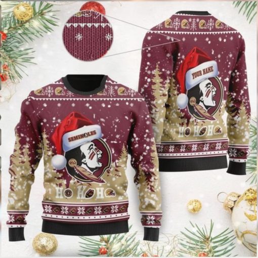 Florida State Seminoles NCAA Symbol Wearing Santa Claus Hat Cute Pattern Ho Ho Ho Custom Personalized Ugly Christmas Sweater