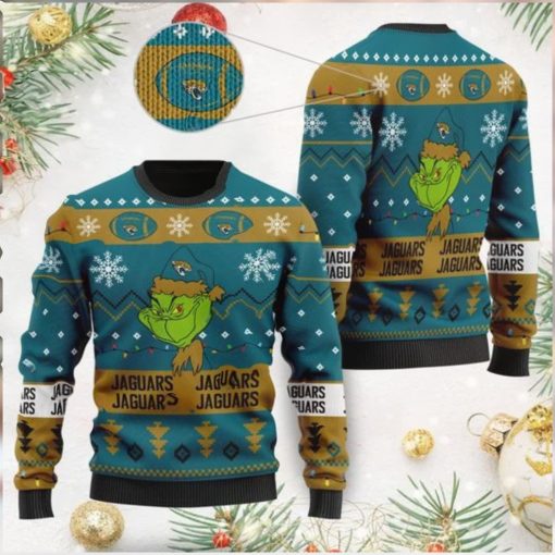 Jacksonville Jaguars American NFL Football Team Logo Cute Grinch 3D Men And Women Ugly Sweater Shirt For Sport Lovers On Christmas Days