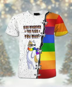 Kiss Whoever The Fuck You Want Rainbow Cat 3D T Shirt For LGBT Gay Les Trans Bi Community In Pride Months