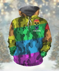 LGBT Pride Rainbow Camouflage Skull Custom Name 3D All Over Print Hoodie Shirt For Gay Lesbian Bisexual Transgender