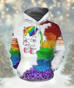 Rainbow Geometric Cute Unicorn Custom Name 3D All Over Print Hoodie Shirt For LGBTQ Gay Lesbian Bisexual Transgender In Pride Month
