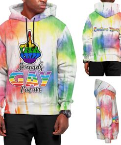 Sounds Gay I'm In Rainbow Skeleton Middle Finger Tie Dye Custom Name 3D All Over Print Hoodie Shirt For LGBTQ Gay In Pride Month