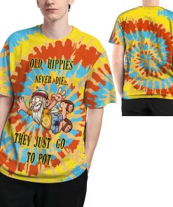 Old Hippies Never Die Colorful Tie Dye Pattern 3D All Over Print T Shirt For Hippy Lovers In Daily lifes