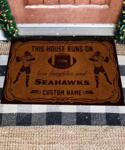 This House Runs On Seattle Seahawks Custom Personalized Vintage Design Entrance Doormat Welcome Hello Door Mats Rug For Outdoor Indoor Inside