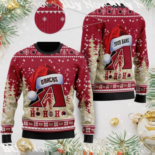 Arizona Diamondbacks Symbol Wearing Santa Claus Hat Ho Ho Ho 3D Custom Name Ugly Christmas Sweater Shirt For MLB American Baseball Fans On Xmas Days