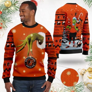 Baltimore Orioles MLB Team Grinch Ugly Christmas Sweater Sweatshirt Holiday Party 2021 Plus Size 1