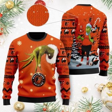 Baltimore Orioles MLB Team Grinch Ugly Christmas Sweater Sweatshirt Holiday Party 2021 Plus Size s