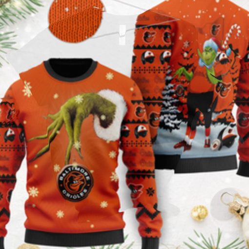 Baltimore Orioles MLB Team Grinch Ugly Christmas Sweater Sweatshirt Holiday Party 2021 Plus Size