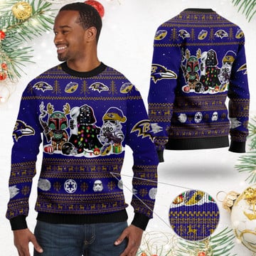 Baltimore RavensI Star Wars Ugly Christmas Sweater Sweatshirt Holiday Party 2021 Plus Size Darth Vader Boba Fett Stormtrooper1