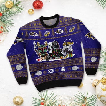 Baltimore RavensI Star Wars Ugly Christmas Sweater Sweatshirt Holiday Party 2021 Plus Size Darth Vader Boba Fett Stormtrooper3