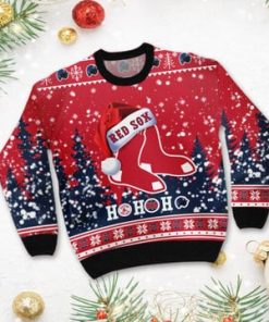 Boston Red Sox Symbol Wearing Santa Claus Hat Ho Ho Ho 3D Custom Name Ugly Christmas Sweater Shirt For MLB American Baseball Fans On Xmas Days
