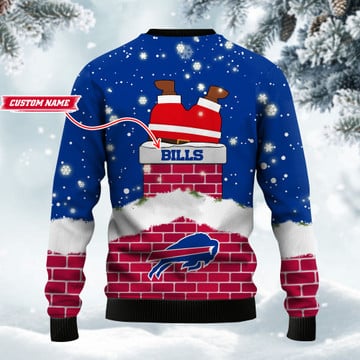Buffalo Bills NFL Football Team Logo Symbol Santa Claus Custom Name Personalized 3D Ugly Christmas Sweater Shirt For Men And Women On Xmas Days