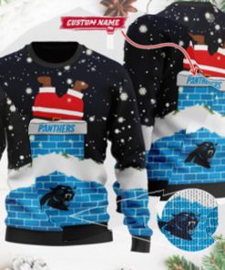 Carolina Panthers NFL Football Team Logo Symbol Santa Claus Custom Name Personalized 3D Ugly Christmas Sweater Shirt For Men And Women On Xmas Days