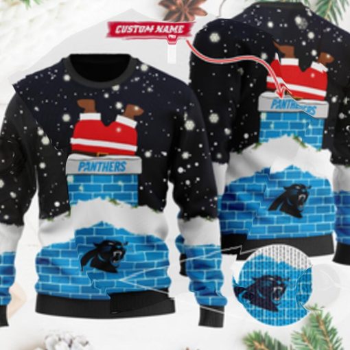 Carolina Panthers NFL Football Team Logo Symbol Santa Claus Custom Name Personalized 3D Ugly Christmas Sweater Shirt For Men And Women On Xmas Days