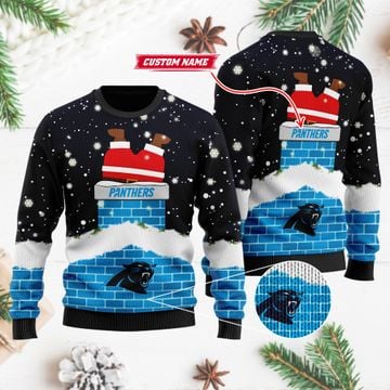Carolina Panthers NFL Football Team Logo Symbol Santa Claus Custom Name Personalized 3D Ugly Christmas Sweater Shirt For Men And Women On Xmas Dayss