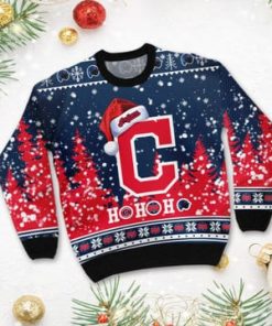 Cleveland Indians Symbol Wearing Santa Claus Hat Ho Ho Ho 3D Custom Name Ugly Christmas Sweater Shirt For MLB American Baseball Fans On Xmas Days