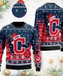 Cleveland Indians Symbol Wearing Santa Claus Hat Ho Ho Ho 3D Custom Name Ugly Christmas Sweater Shirt For MLB American Baseball Fans On Xmas Dayss