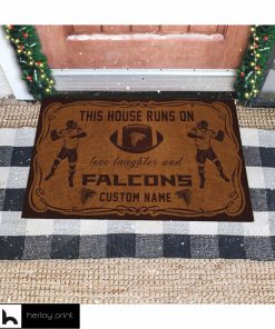 This House Runs On Atlanta Falcons Custom Personalized Vintage Design Entrance Doormat Welcome Hello Door Mats Rug For Outdoor Indoor Inside