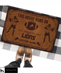 This House Runs On Detroit Lions Custom Personalized Vintage Design Entrance Doormat Welcome Hello Door Mats Rug For Outdoor Indoor Inside
